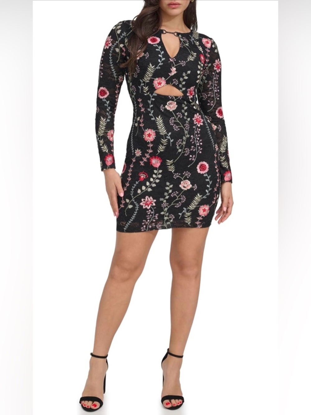 Siena Studio Black Floral Cutout Mini Dress